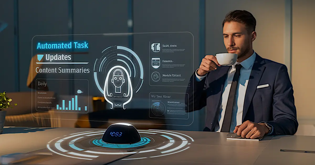 Illustration of ChatGPT's Scheduled Tasks feature transforming business content creation with automated reminders and updates.