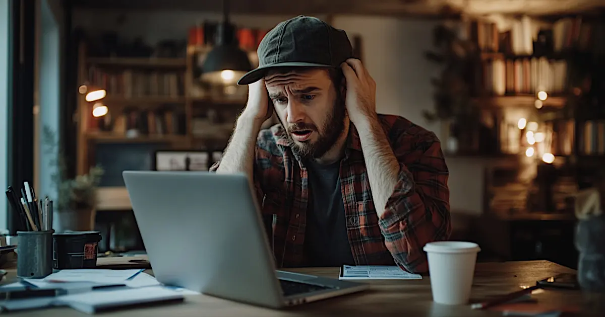 A frustrated website owner looking at unexpected costs for running a WordPress site, realising "free" doesn’t mean what they thought.
